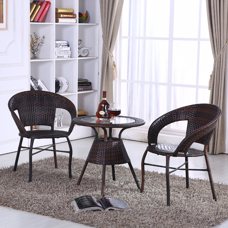 PE仿藤编织椅藤椅茶几双人三件套 阳台室内桌椅休闲户外组合家具