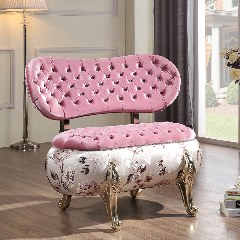 阿西娜欧式双人南瓜靠凳 靠背椅子 换鞋凳 客厅布艺沙发 床边凳