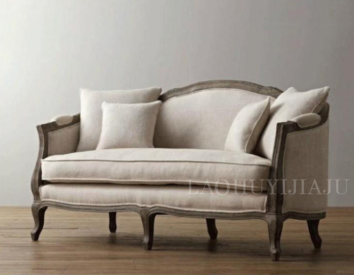 老虎椅家具法式实木单人双人三人沙发美式乡村风化白复古做旧布艺