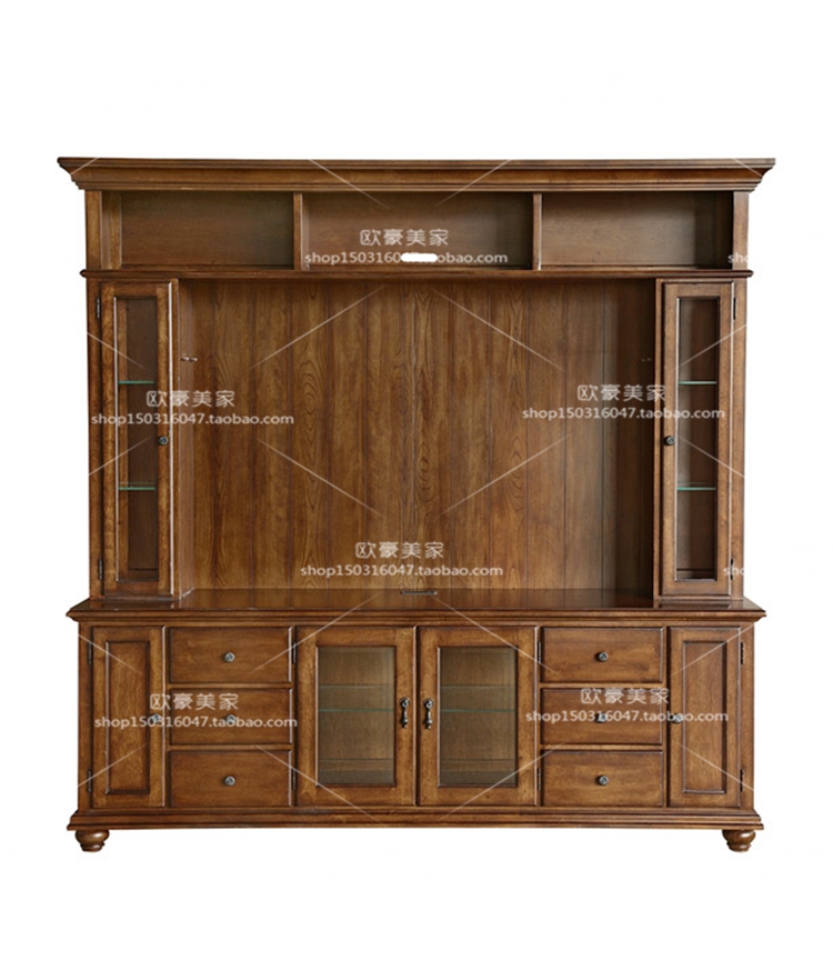 美式大型组合实木电视柜时尚复古简约桦木储物柜可做书柜置物架
