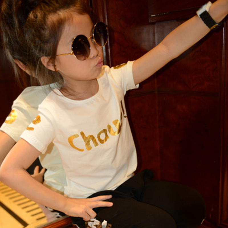 童装2016夏装韩版潮款儿童百搭打底衫女童中大童圆领纯棉短袖T恤