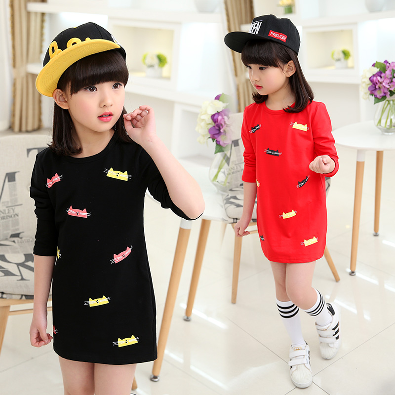 女童长袖薄款t恤2016新款打底衫中长款春秋时尚韩版儿童套头上衣