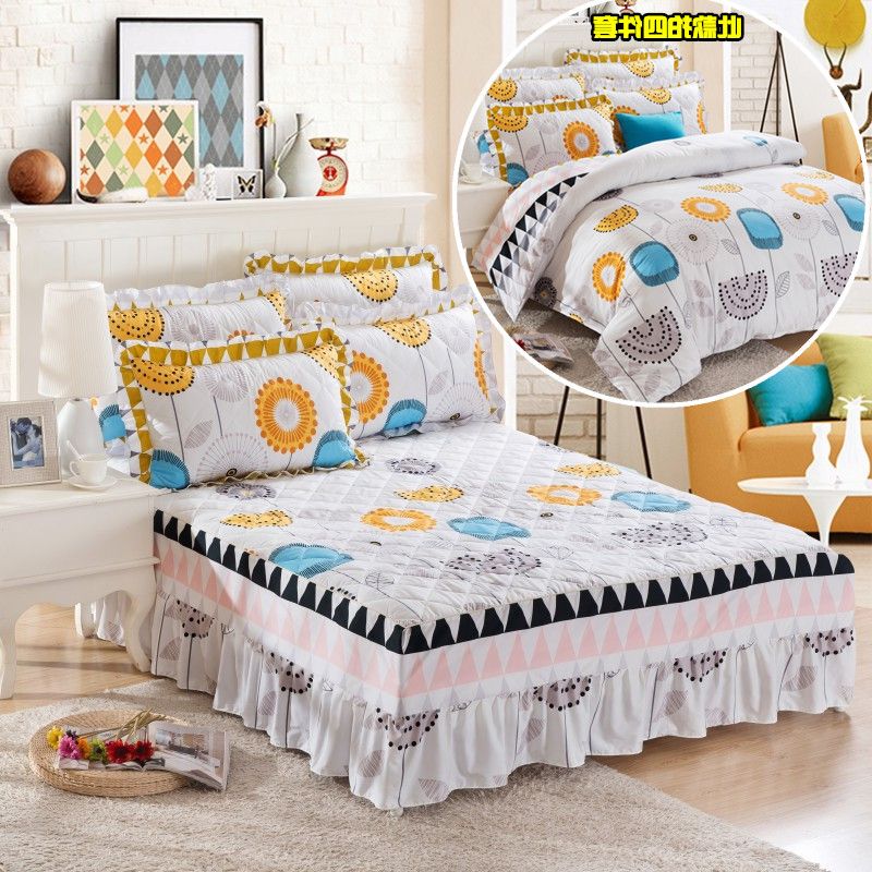 加厚床裙式夹棉床罩单件加棉四件套席梦思保护床套1.5m1.8米床