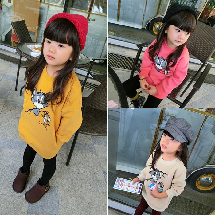 女童抓绒卫衣中长款春秋装3-2-4-5-6-7岁小女孩上衣棉宝宝打底衫