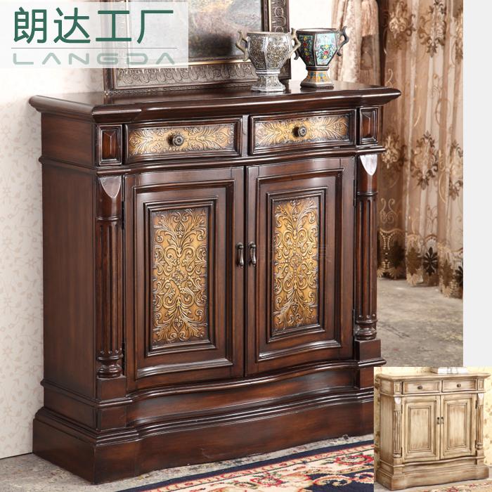 美式实木餐边柜门厅玄关柜客厅装饰小柜子卧室收纳储物柜复古家具