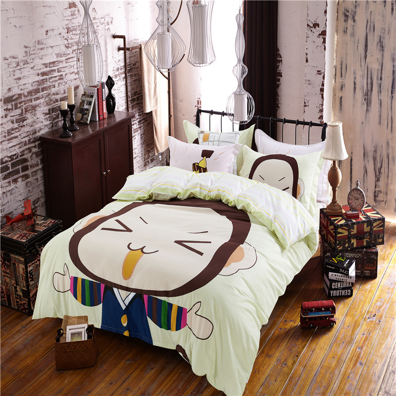 全棉活性印花卡通熊/卡皮丘/宝宝学生三件套 纯棉直角床单四件套