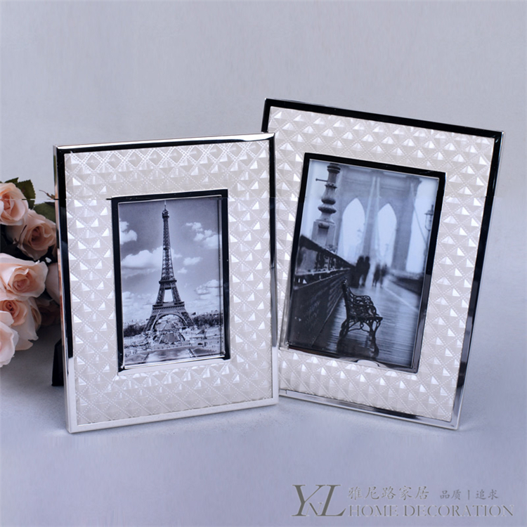 简约现代金属皮革相框相架摆件卧室床头柜精致装饰书桌工艺品包邮