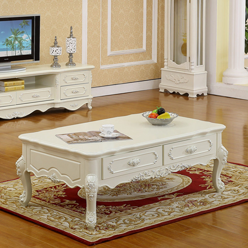 欧式茶几实木雕花大理石法式茶几方1.3米描银电视柜组合客厅家具