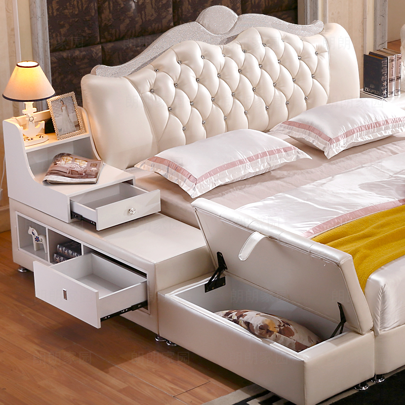 现代简约皮床多功能床榻榻米床1.8米双人床真皮床皮艺床储物床