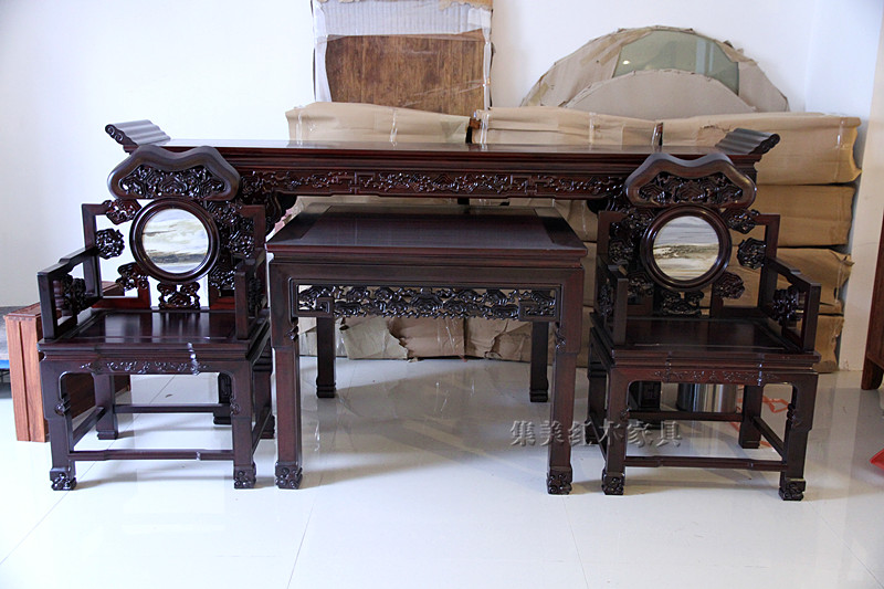 集美红木家具红木中堂四件套实木神台八仙桌太师椅特价非洲酸枝木