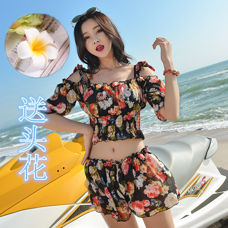 2015韩国新款女士保守钢托小胸聚拢性感分体比基尼三四件套泳衣