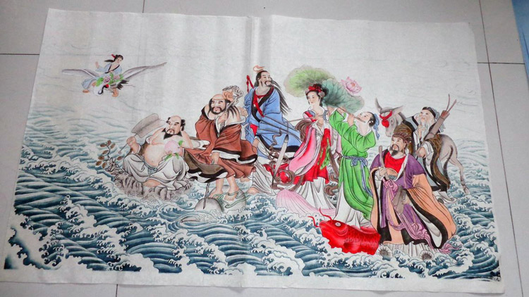 国画人物画八仙过海四尺横幅画芯未装裱居家客厅酒店装饰礼品字画