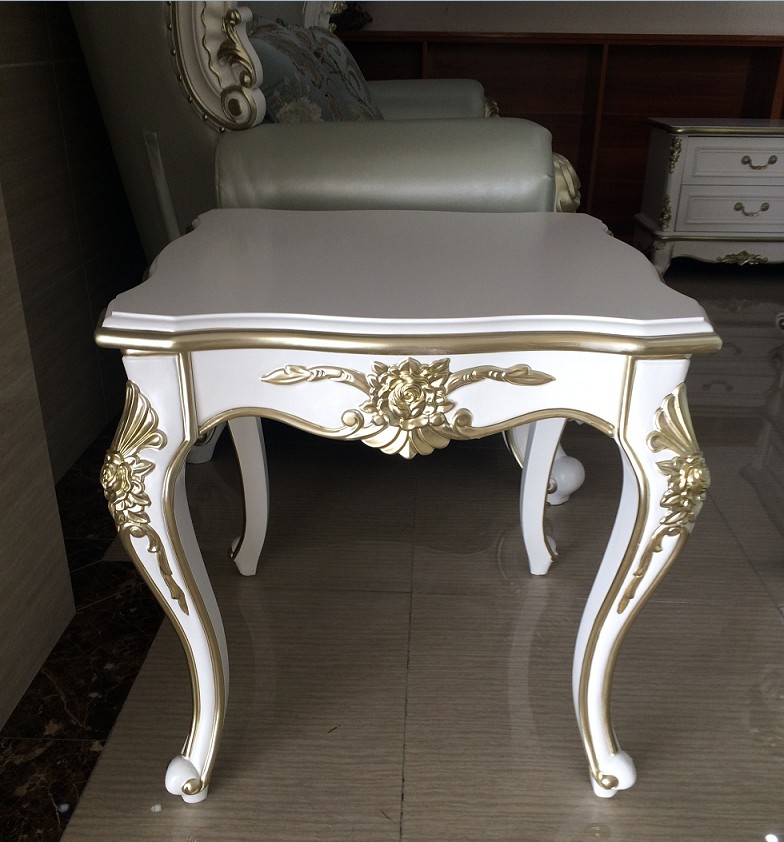 欧式角几实木边几 新古典茶几沙发角几边柜白色描银描金装饰柜子