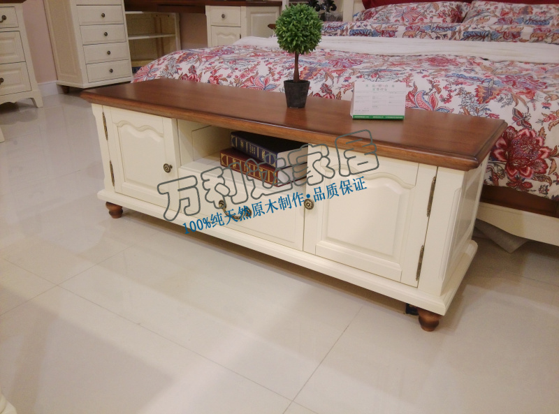 欧式全纯实木地柜 地中海拼色影视柜 美式乡村白色1.3米电视柜Y19