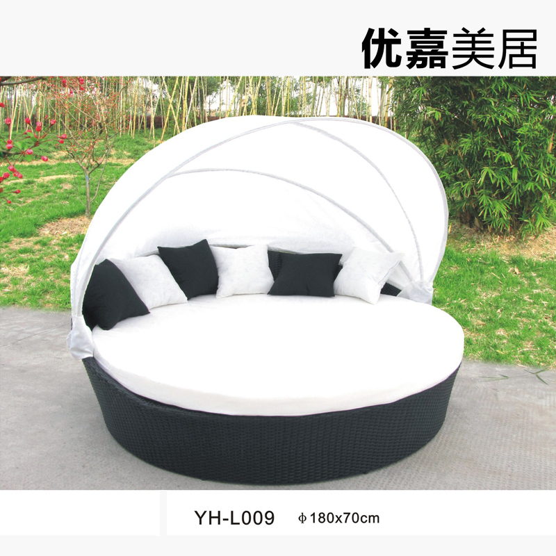 优嘉美居/藤椅圆床户外双人躺床躺椅三件套户外家具休闲YH-L010