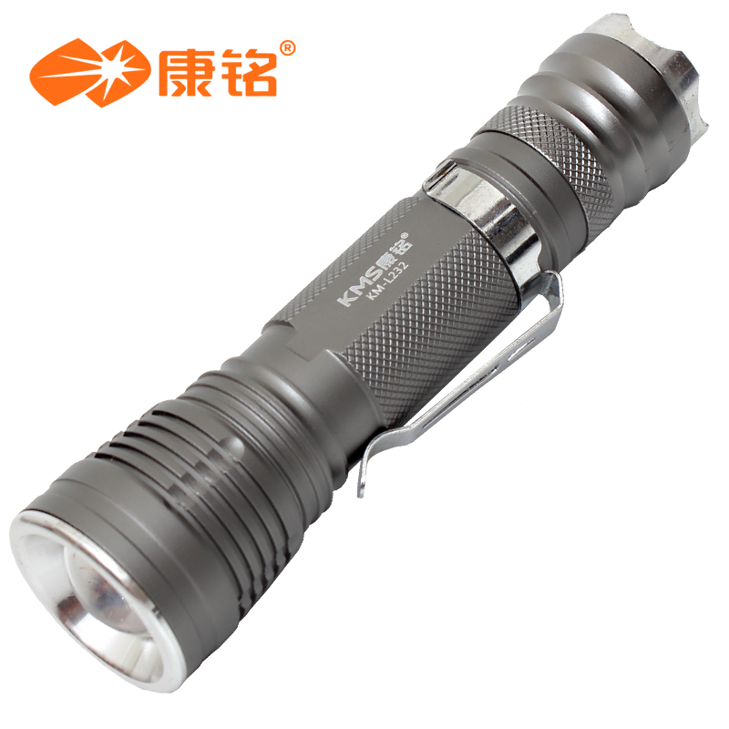 康铭232高亮远射手电LED迷你伸缩变焦充电铝合金强光手电筒应急灯