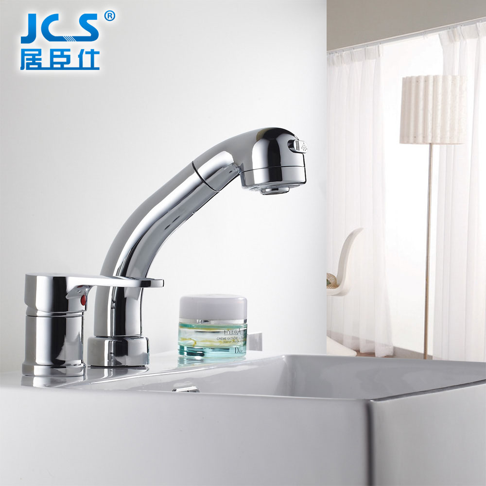 全铜 冷热 水龙头 分体双孔抽拉式台上面盆抽拉水龙头 洗头水龙头