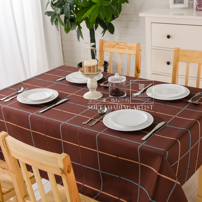 宜家西餐厅方格正方形咖啡厅布艺红格子餐桌布台布茶几防水圆桌布