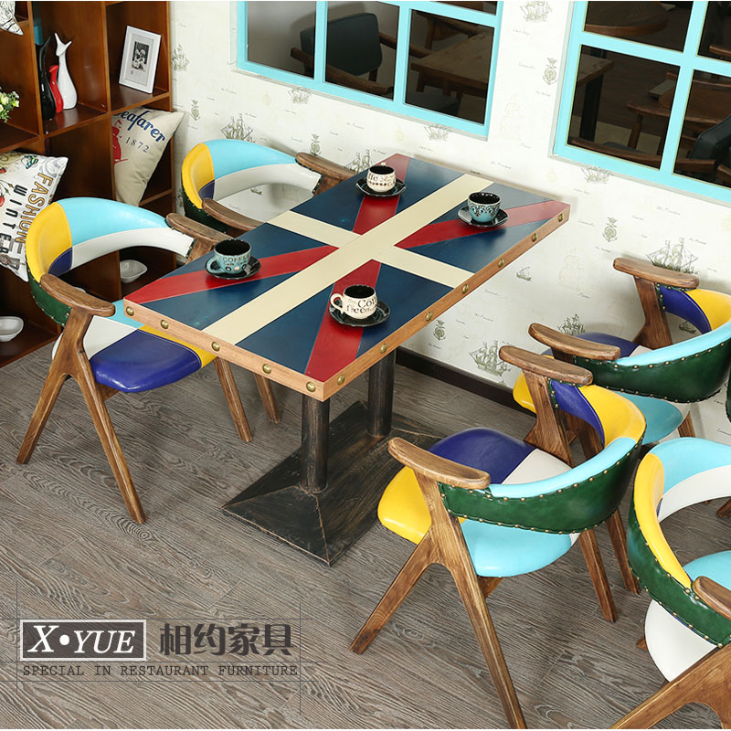 定制 复古咖啡厅桌椅 实木西餐厅餐桌 jrs视频直播_JRS体育直播_jrs直播是什么意思个性彩色酒吧桌椅组合