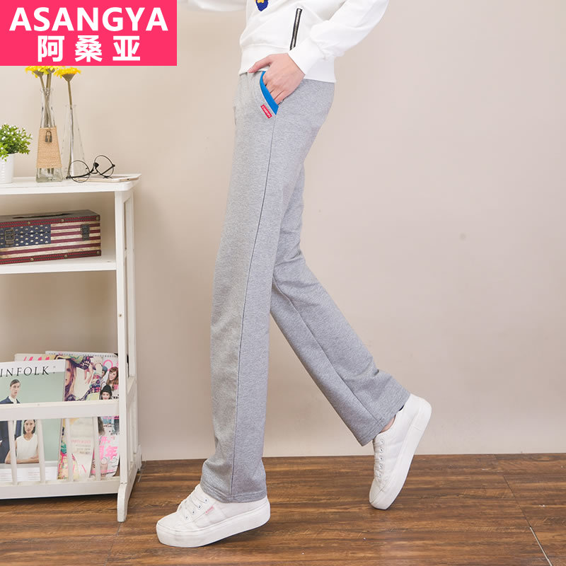 显瘦宽松直筒运动裤女春秋薄款休闲裤长裤棉布瑜伽针织裤大码卫裤