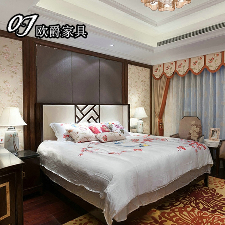 工厂直销新中式床样板房现代中式实木水曲柳家具酒店会所别墅定制