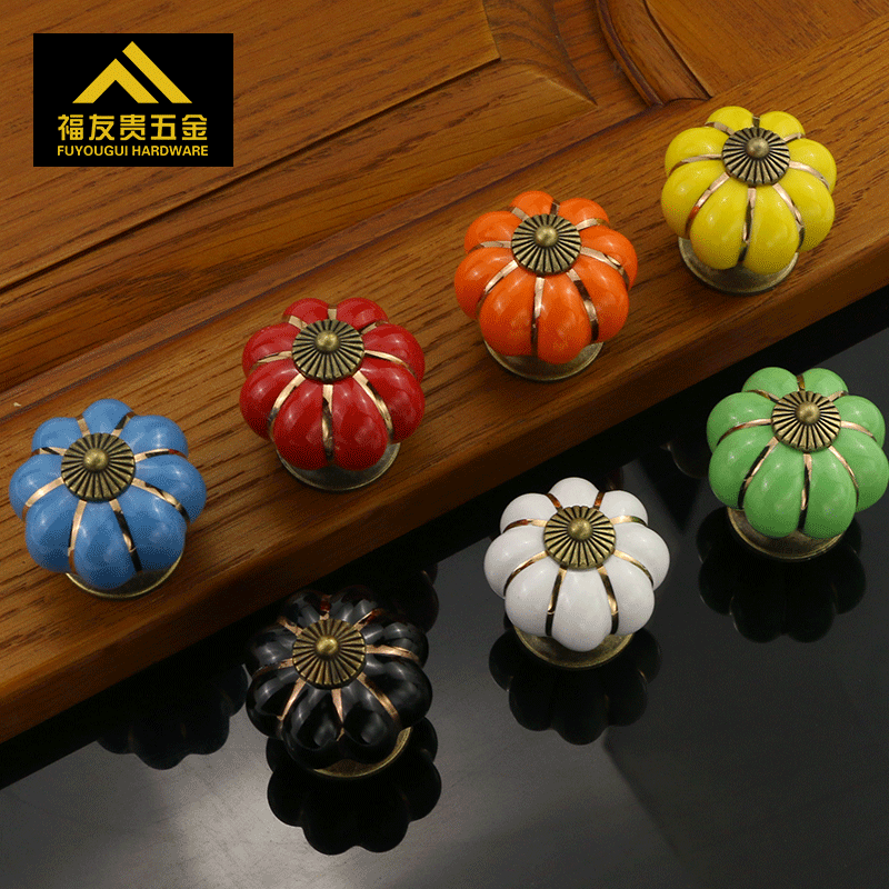 福友贵现代田园抽屉橱柜家具衣柜门南瓜欧式陶瓷儿童卡通金线拉手