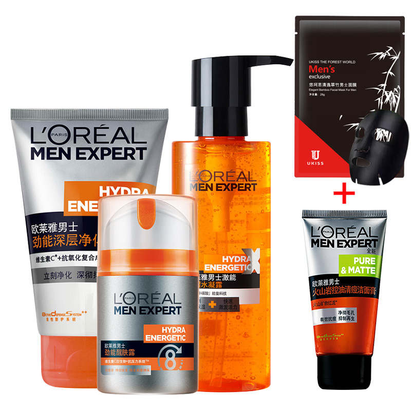 巴黎欧莱雅男士护肤品套装洗面奶劲能醒肤露保湿面霜乳液控油祛痘
