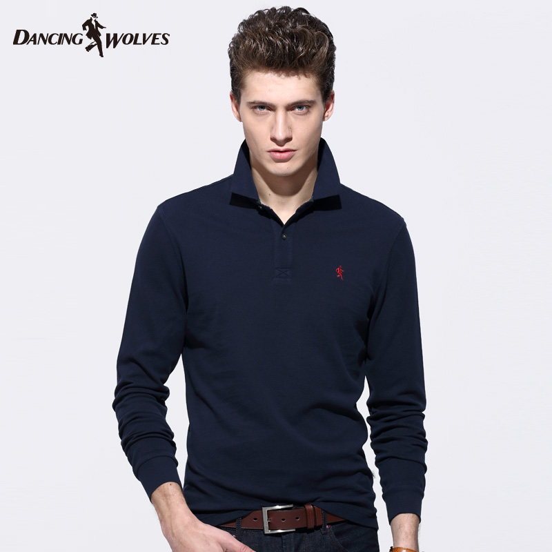 与狼共舞长袖T恤 男士青年纯棉翻领polo衫 2016春季新款男装 6541