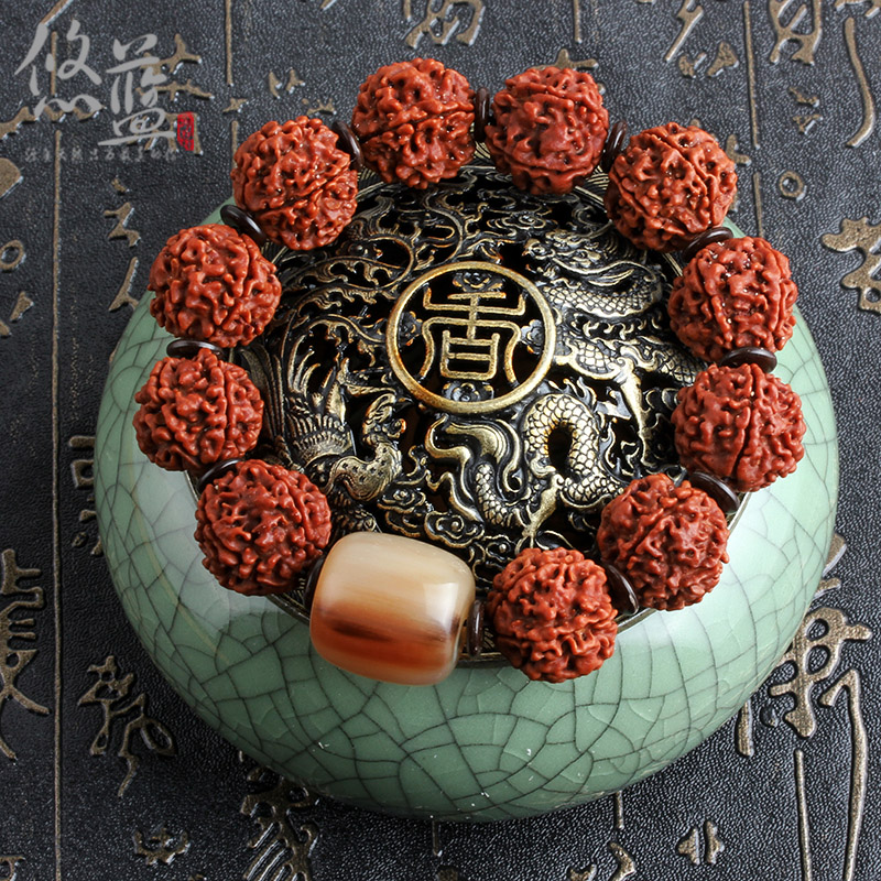 大金刚菩提子六瓣手串红皮沉水高密 男士尼泊尔藏式佛珠五瓣手链