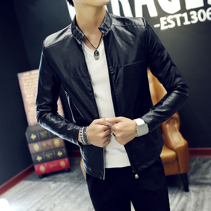 春装男皮衣夹克韩版修身青年机车PU皮夹克薄款立领男版外套