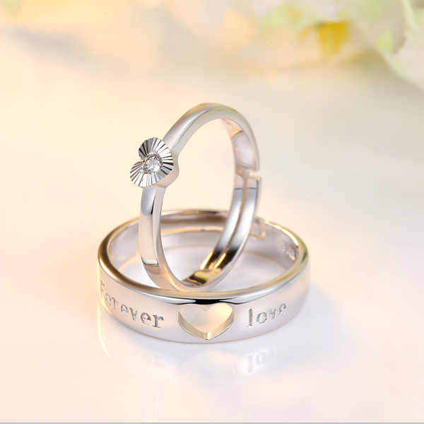 艾诺维依 情侣戒指开口男女款一对价925银镀白金韩版对戒免费刻字