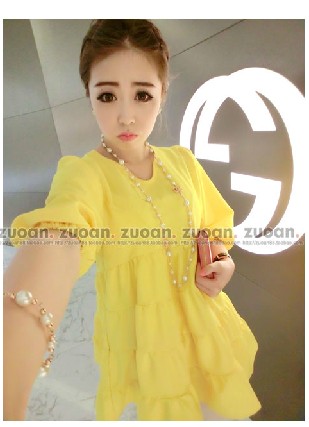 2016春装新款孕妇装韩版雪纺孕妇蓬蓬裙夏装孕妇短袖连衣裙上衣潮