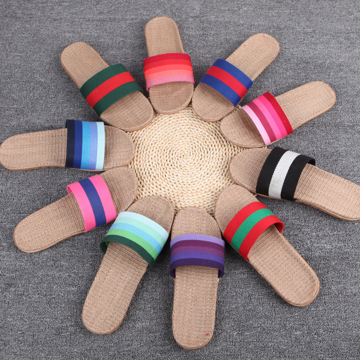 拖鞋女夏季亚麻拖鞋家居鞋室内地板韩版防滑厚底居家凉拖鞋夏天男