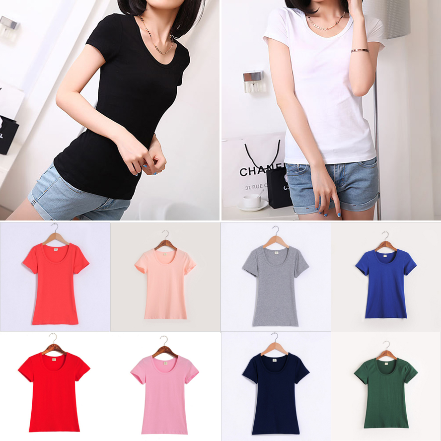 韩版白色t恤打底衫修身纯棉体恤女夏短袖圆领紧身纯色半袖女士潮