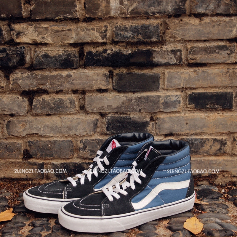 经典款VANS男鞋女鞋范斯SK8-Hi 海军蓝高帮情侣款翻毛皮拼帆布鞋
