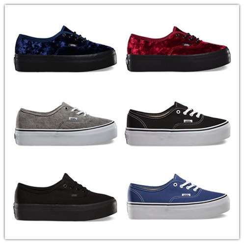 国外正品VANS/范斯AUTHENTIC黑白经典款增高厚底女鞋松糕鞋滑板鞋