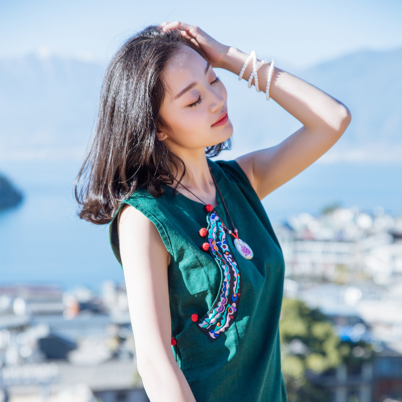 尤瑾2016新款民族风女装春夏装棉麻中式改良唐装无袖上衣修身T恤