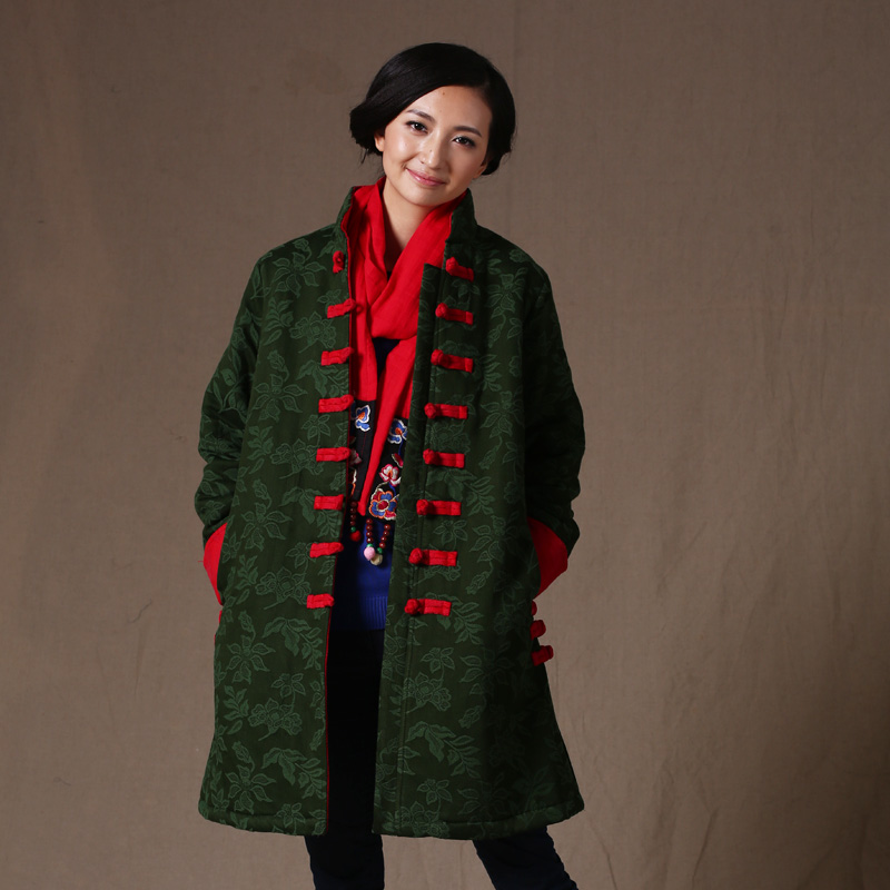 尤瑾2015民族风女装秋冬装棉袄棉麻唐装中长款中国风加厚棉衣棉服