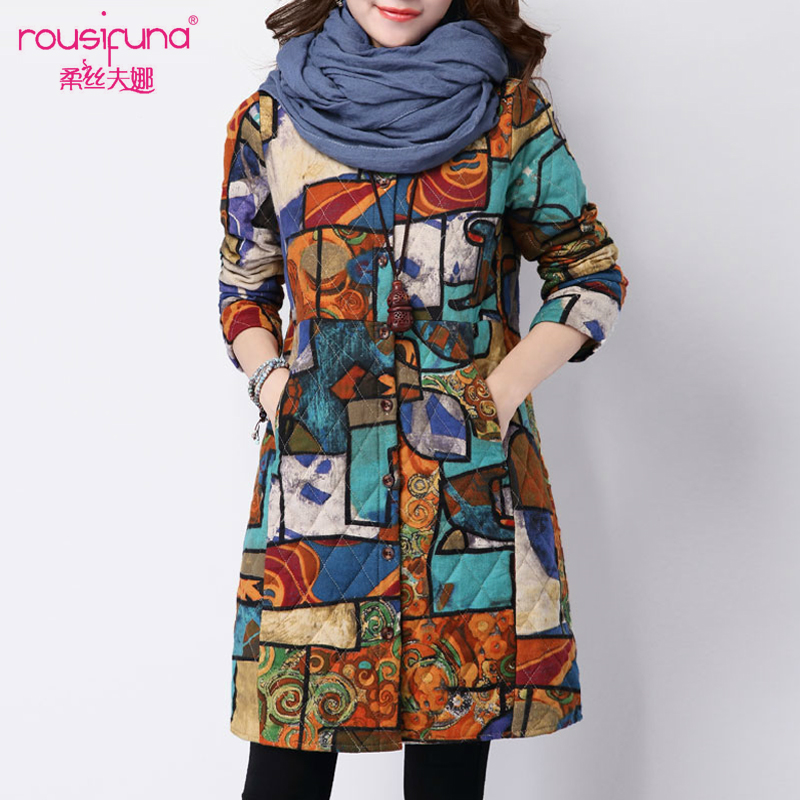 新款民族风加棉衬衫女长袖秋冬装中长款夹棉保暖衬衣女装寸衫上衣