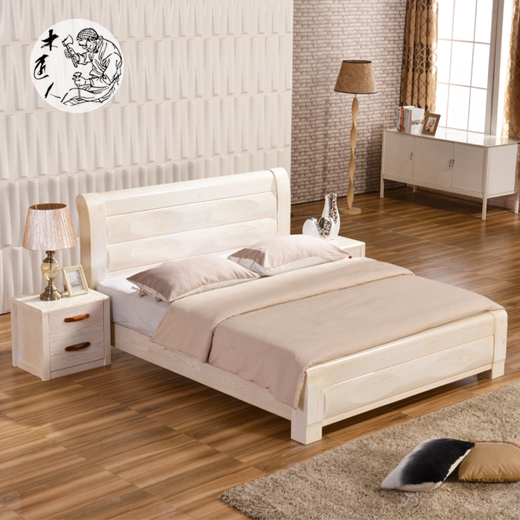 1.8婚床白色实木床榆木床pk水曲柳床全实木双人床中式厚重款高箱