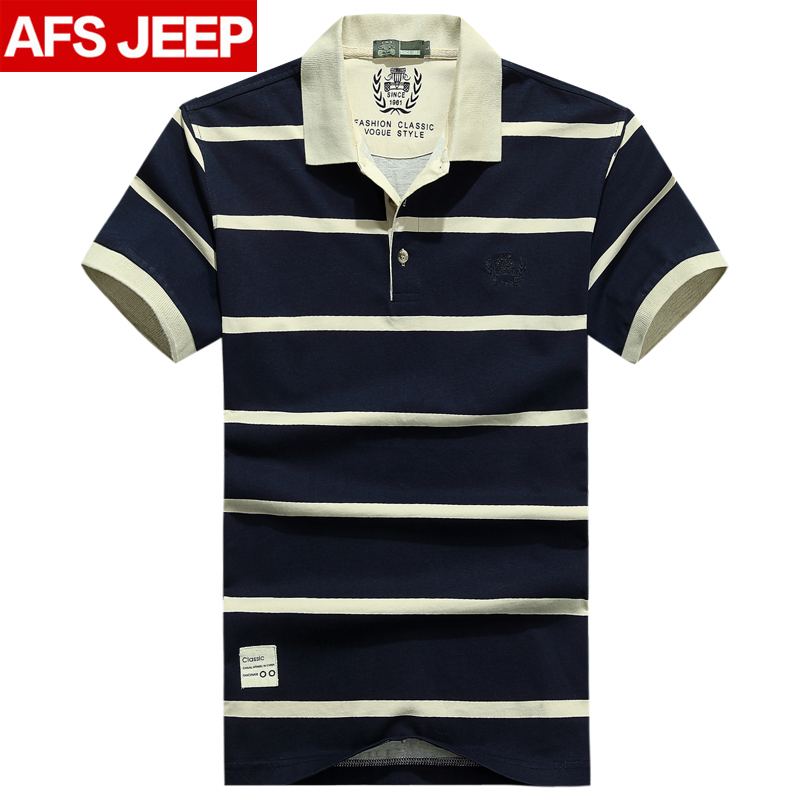 男士短袖t恤纯棉宽松夏季polo衫潮AFS JEEP半袖条纹t恤男短袖翻领