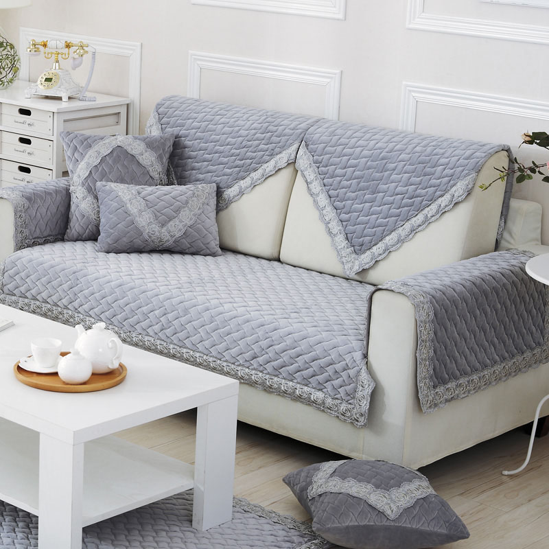 欧式毛绒沙发垫布艺全棉四季防滑纯色法兰绒沙发巾灰色简约现代