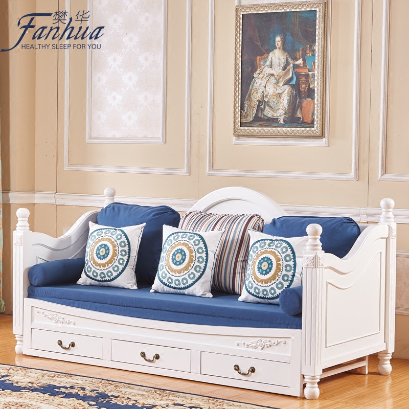 宜家新款实木沙发床推拉坐卧两用客厅书房多功能储物沙发床可折叠