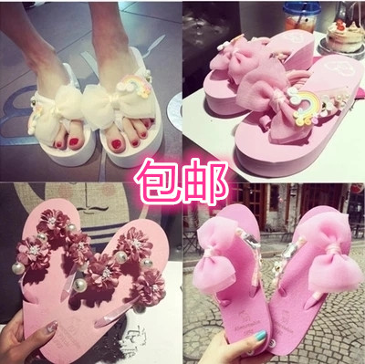 包邮夏季海边凉鞋沙滩鞋女拖鞋2016新款花朵夹脚凉拖平底人字拖