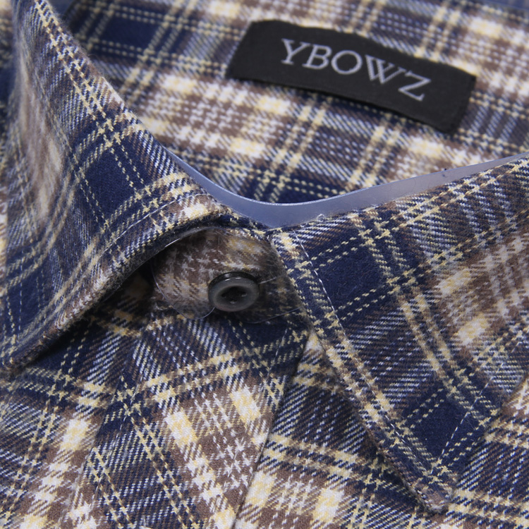 春款男士长袖衬衫纯棉格子加厚磨毛料免烫中老年全棉衬衣送父亲