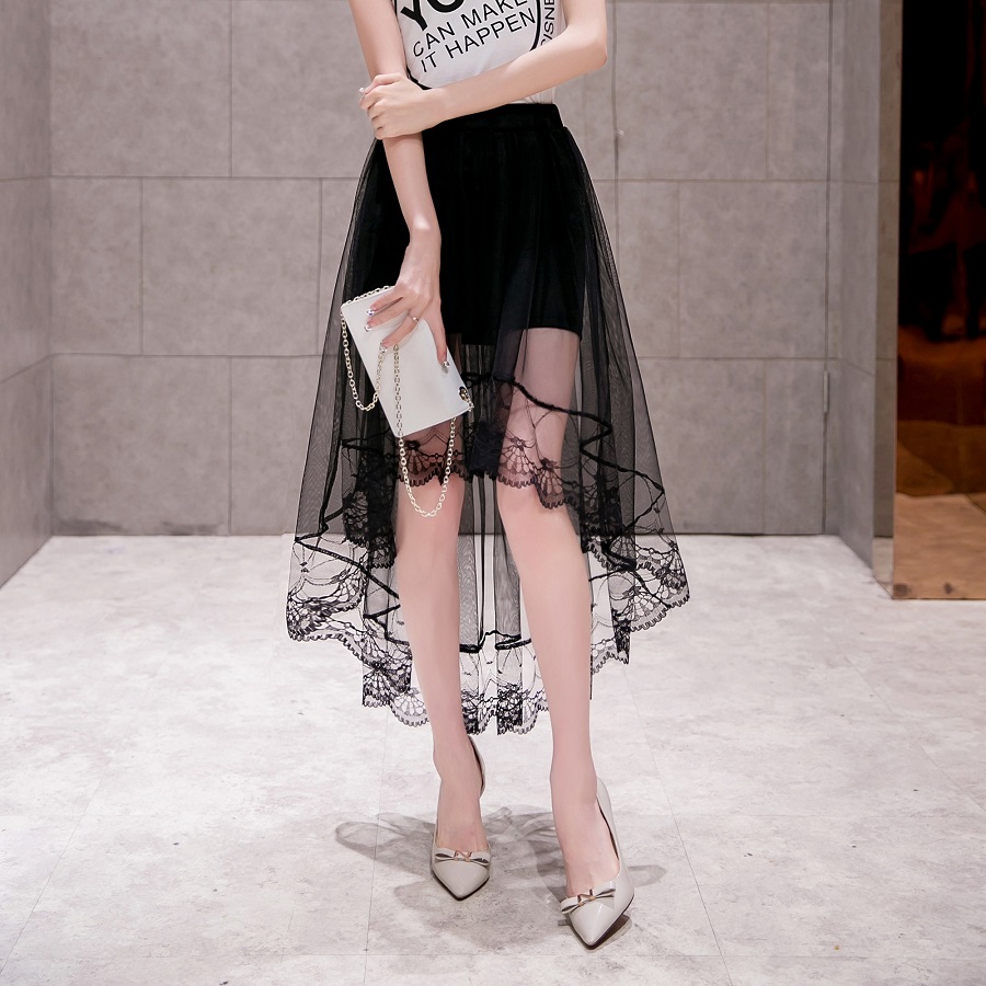 2016新款修身防走光流苏蕾丝网纱裙女半身裙夏长裙显瘦蓬蓬裙燕尾