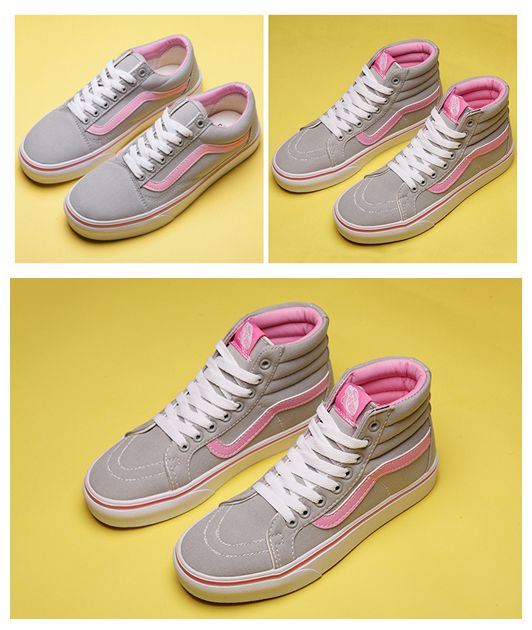 代购正品vans sk8 hi低帮高帮板鞋 灰+粉色 女鞋 帆布可爱运动鞋