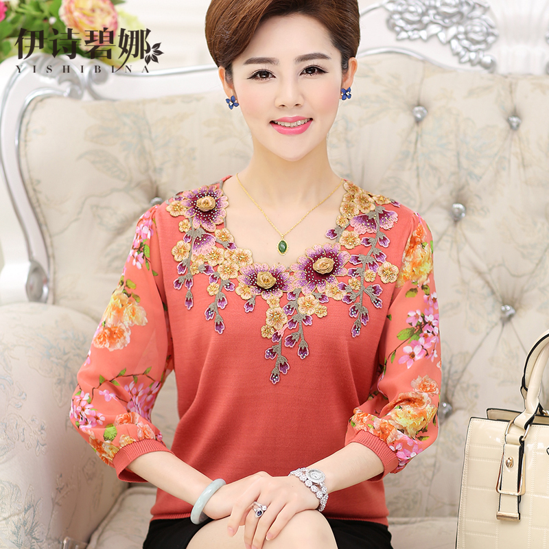 中老年女装春装妈妈装毛衣打底衫中年妇女夏装40-50岁针织T恤大码