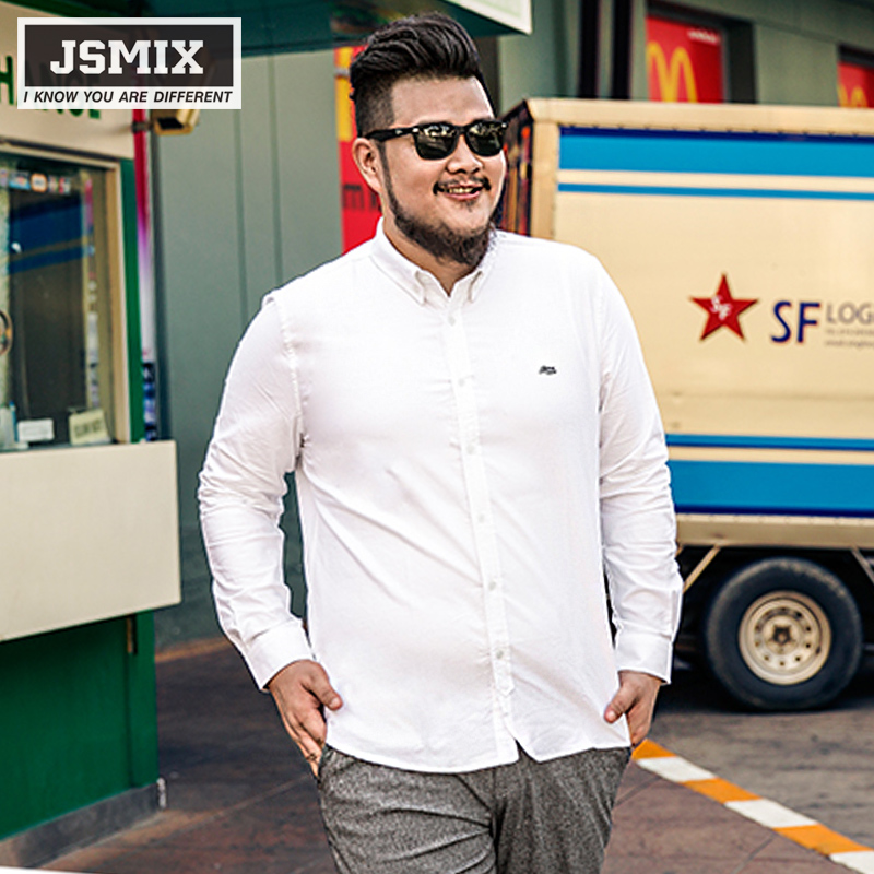 JSMIX大码男装男士长袖牛津纺衬衫 加肥加大宽松肥佬潮胖子衬衣
