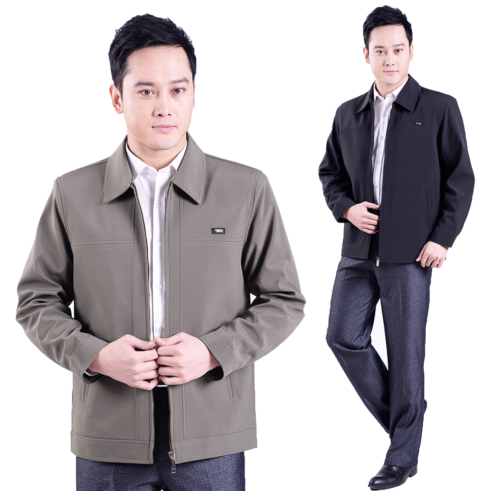 中年男装上衣大码休闲外套中老年人男士夹克衫翻领爸爸春秋装薄款